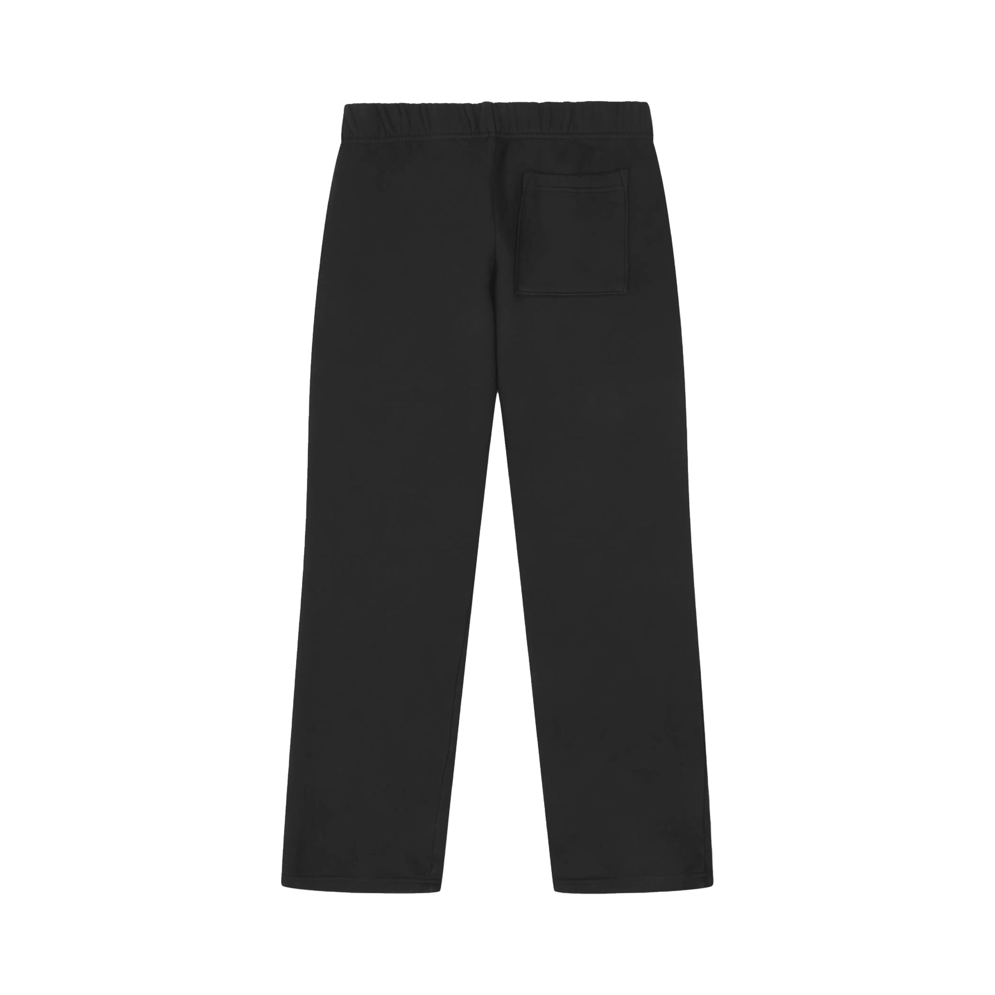 Black sweatpants with single back pocket, rear view