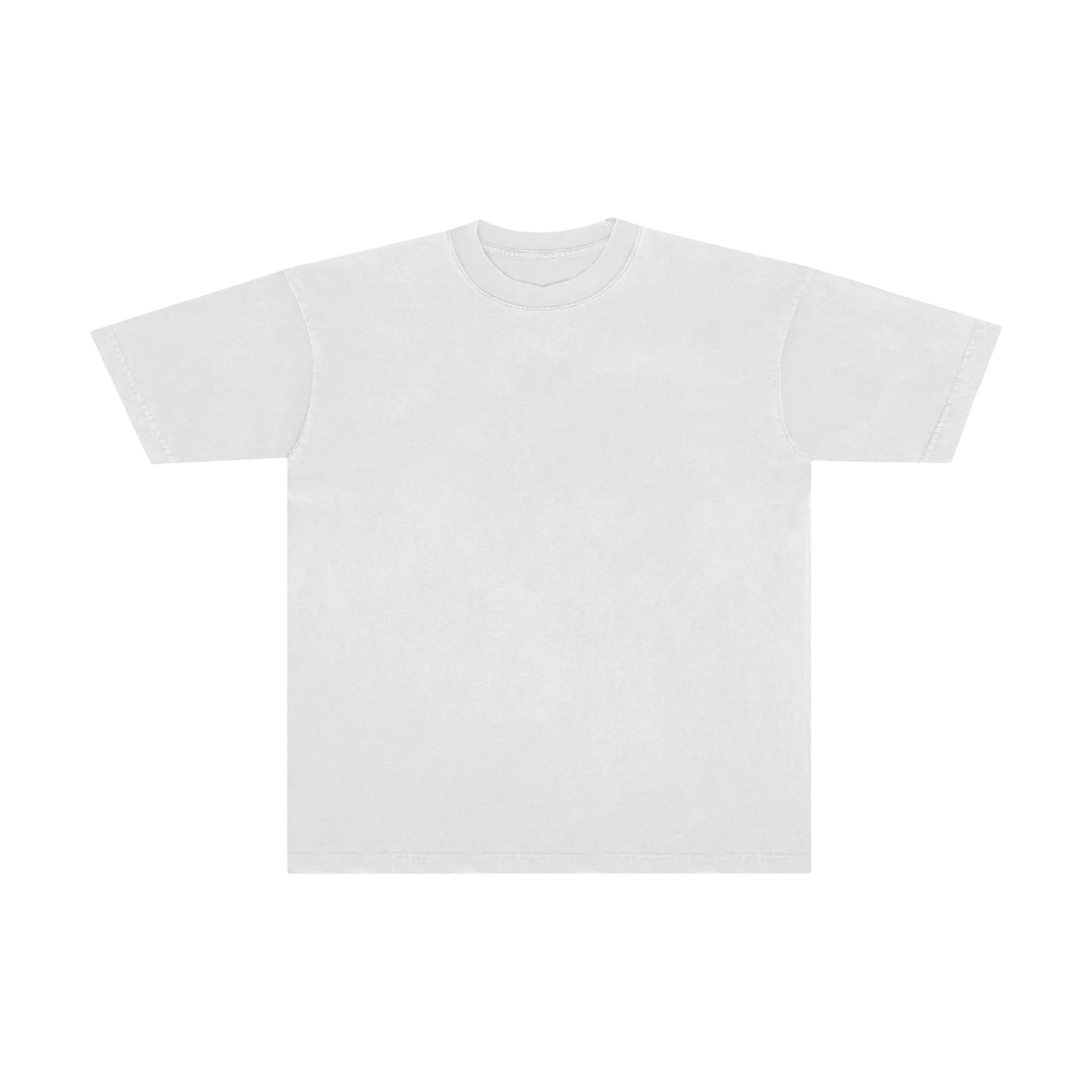 A plain white boxy short-sleeve T-shirt displayed from the front
