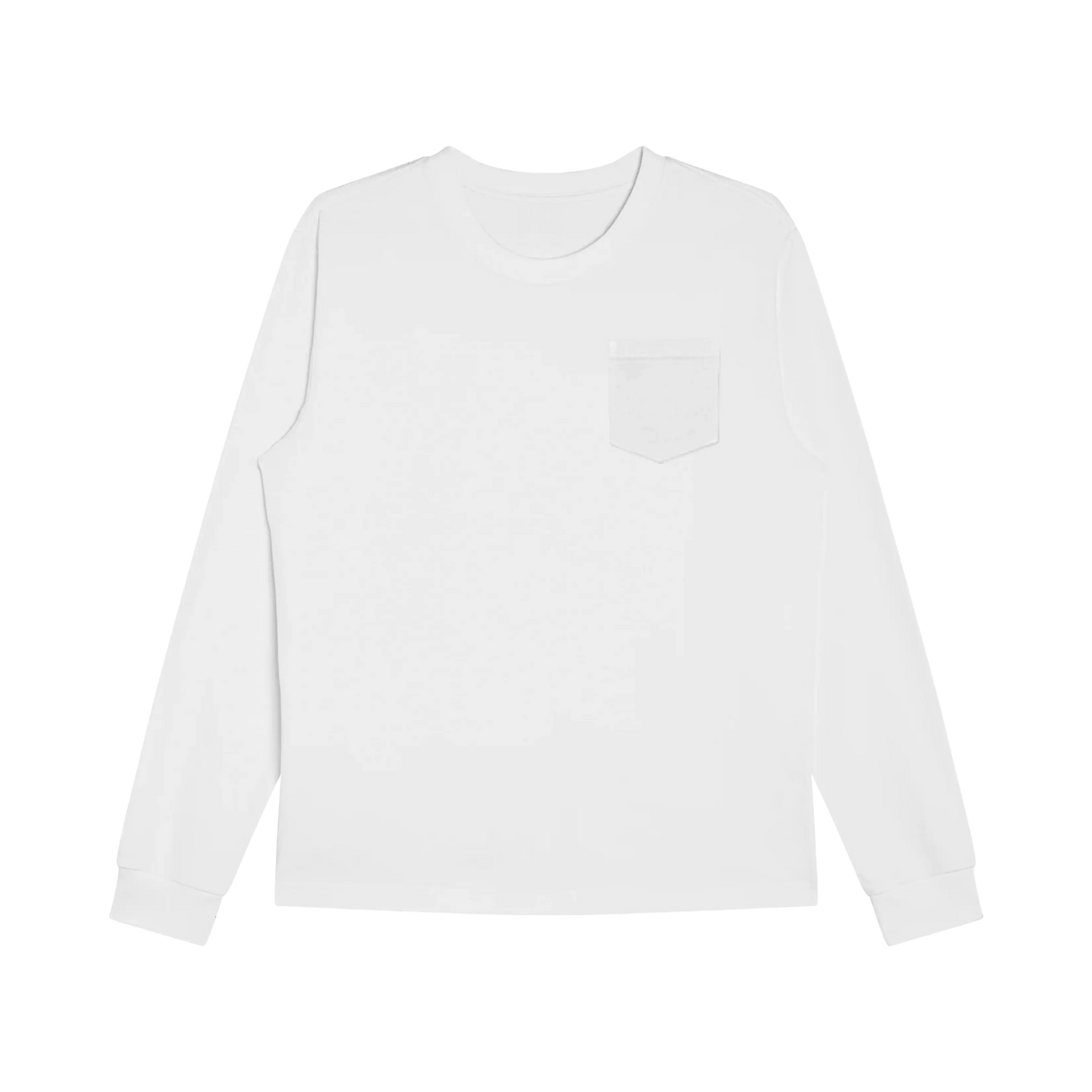 A white long-sleeve T-shirt with a chest pocket