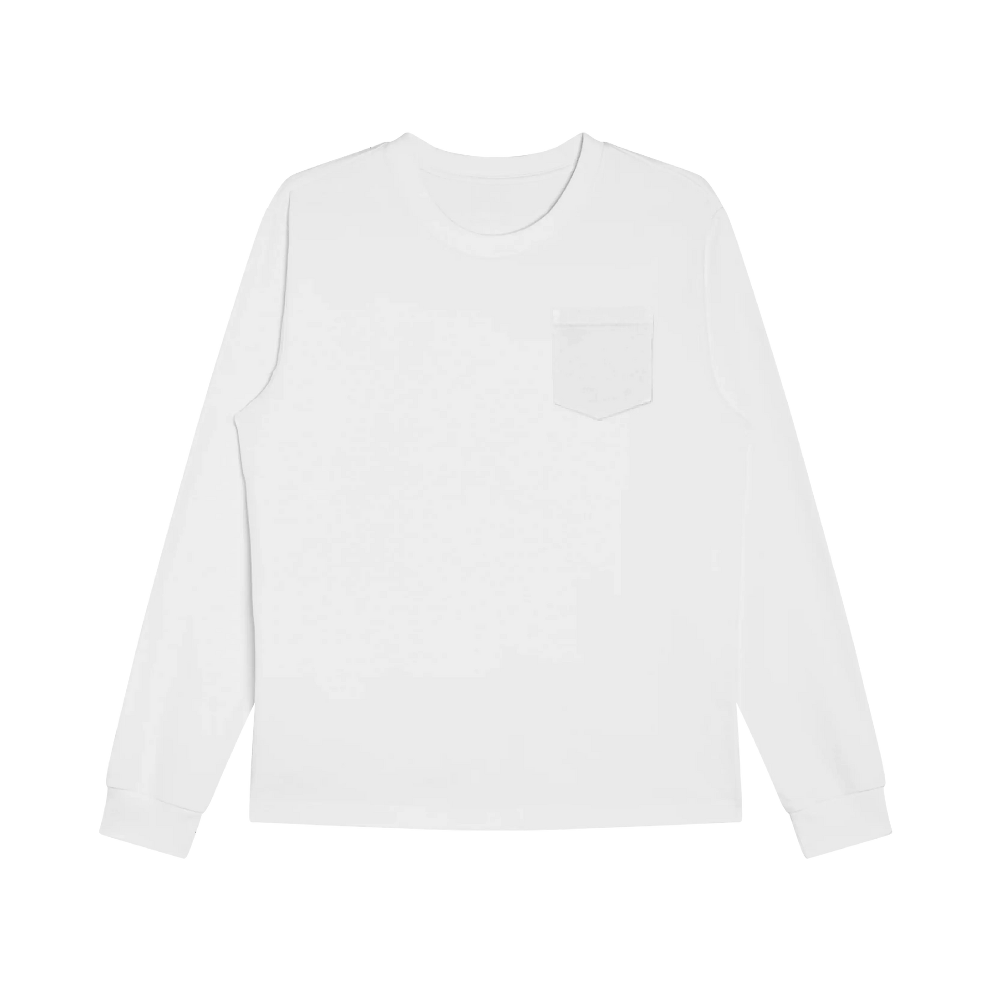 A white long-sleeve T-shirt with a chest pocket