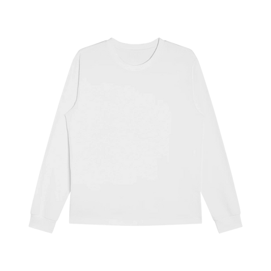 A white long-sleeve T-shirt displayed from the front