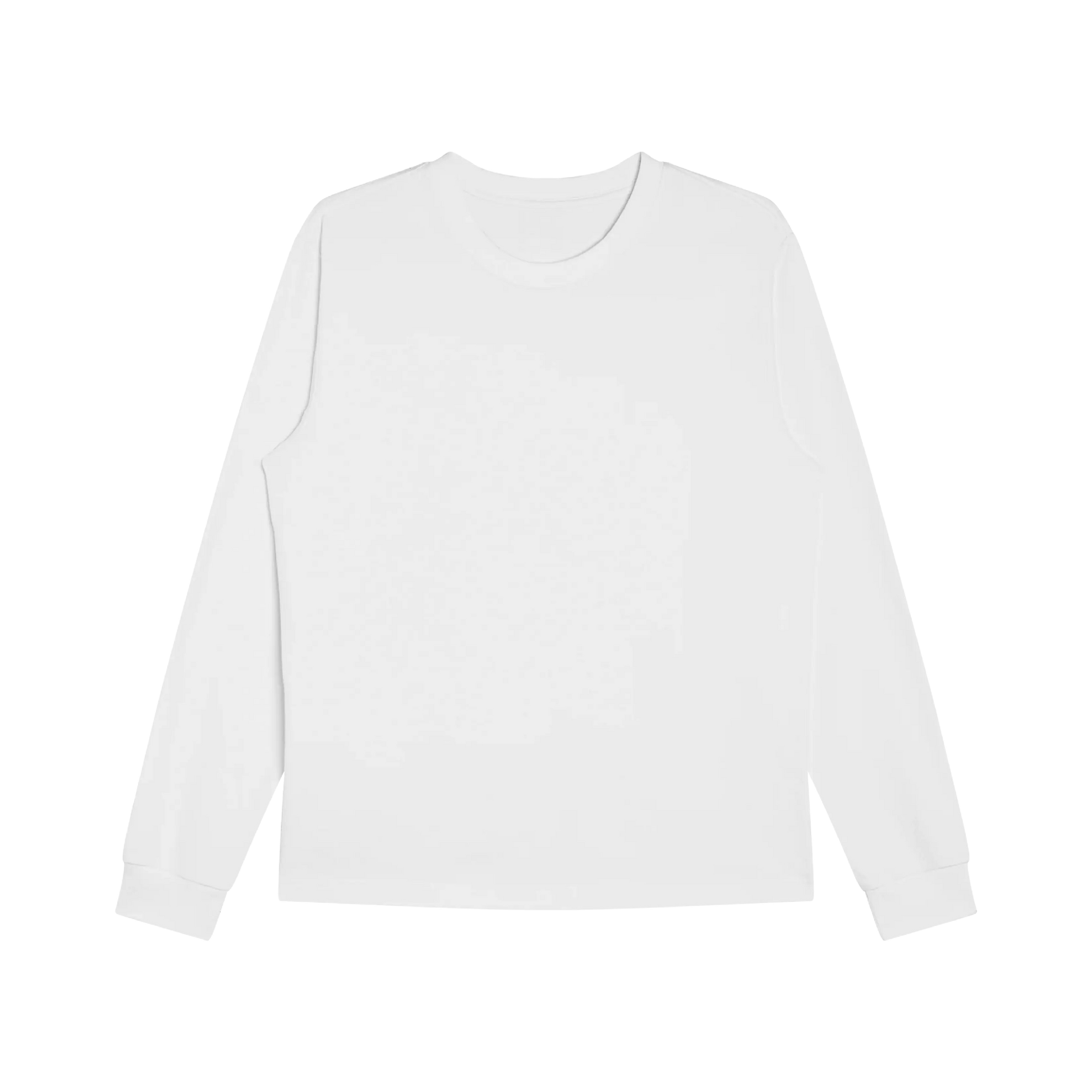 A white long-sleeve T-shirt displayed from the front