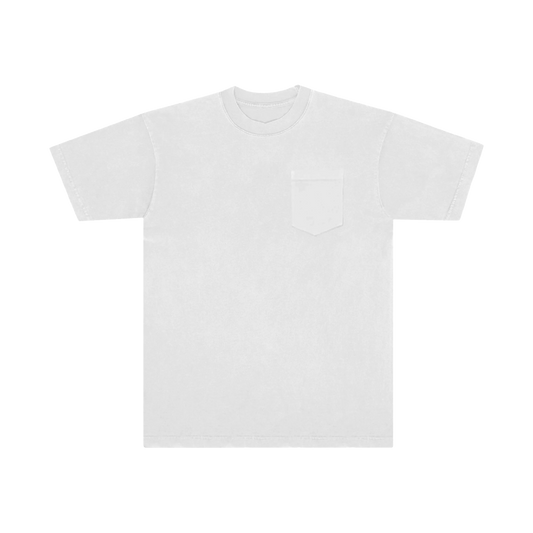 A white short-sleeve T-shirt with a chest pocket