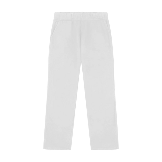A pair of white wide-leg pants with an elastic waistband
